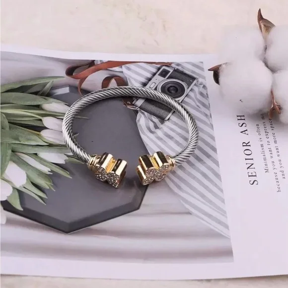 Elegant Silver and Gold Bracelet with Crystal Accents - Picture 2 of 4